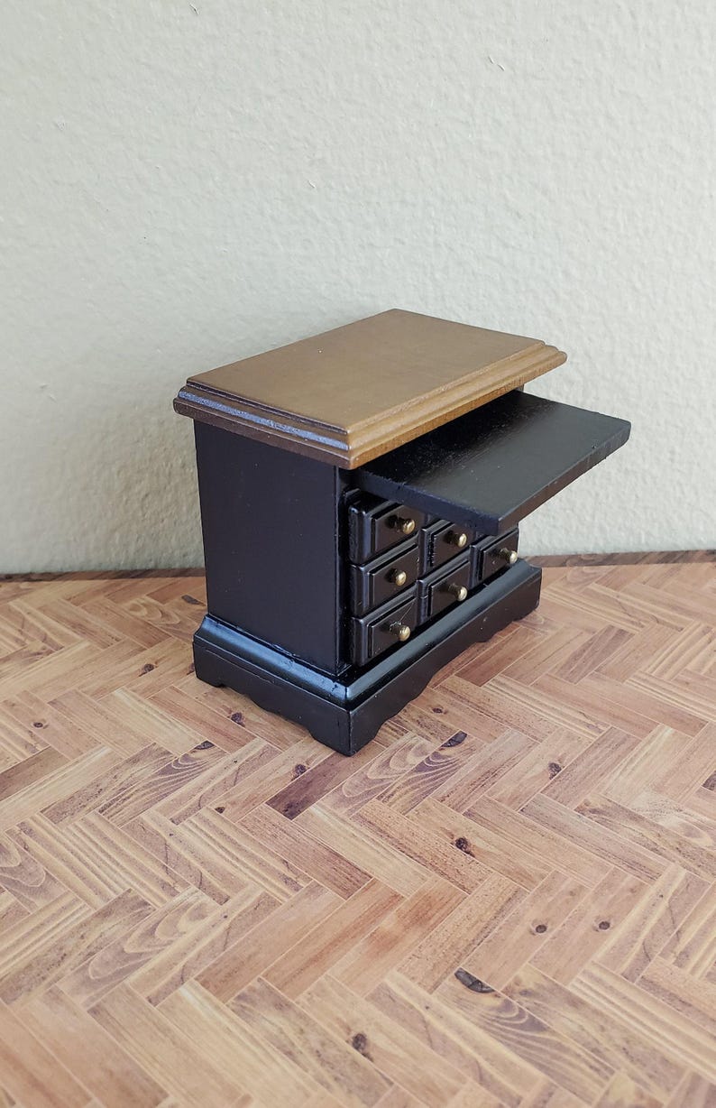 Dollhouse Side Table or Nightstand Black with Drawers 1:12 Scale Miniature image 3
