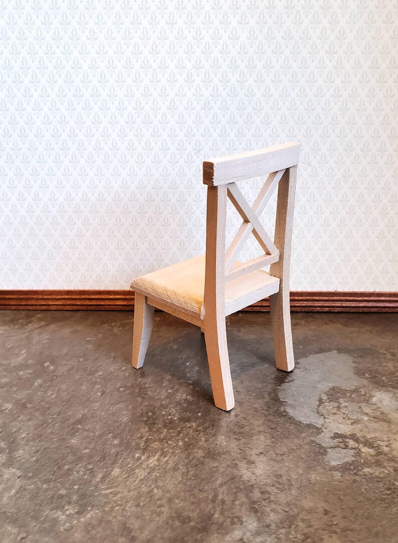 Dollhouse Miniature Chair Kitchen Dining Cross Buck Unfinished Wood 1:12 Scale afbeelding 3