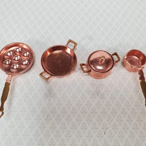 Dollhouse Copper Pots & Pans Stock Soup Saute Egg Poacher 1:12 Scale Miniatures