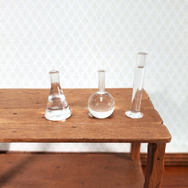 Miniature Mad Scientist Lab Flask Jar Set Beakers 3 Pieces 1:6 Scale