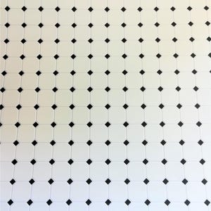Dollhouse Miniature Tile Flooring White with Black Diamonds Embossed 1:12 Scale for Kitchen or Bathroom