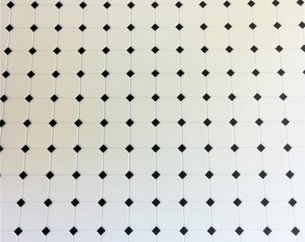 Dollhouse Miniature Tile Flooring White with Black Diamonds Embossed 1:12 Scale for Kitchen or Bathroom