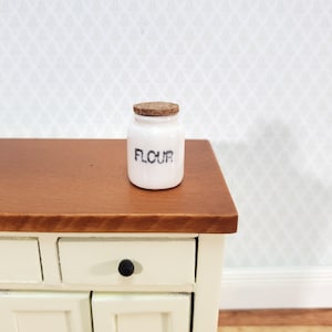 Dollhouse White Crock FLOUR with Cork Top 1:12 Scale Miniature Handmade Kitchen