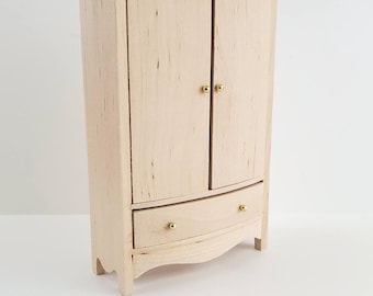 Dollhouse Miniature Wardrobe Armoire Closet Large Unpainted Wood 1:12 Furniture