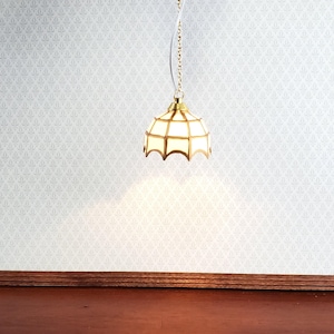 Dollhouse Battery Light Hanging Ceiling White Gold 1:12 Scale Miniature