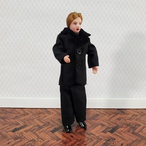 Dollhouse Miniature Man in Black Suit Doll Porcelain Dad Father 1:12 Scale
