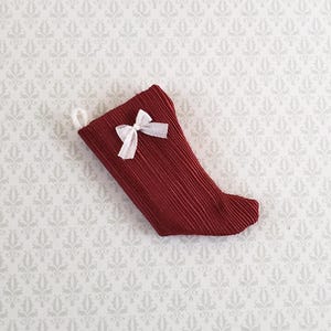 Dollhouse Miniature Christmas Stocking Red with White Bow Handmade 1:12 Scale