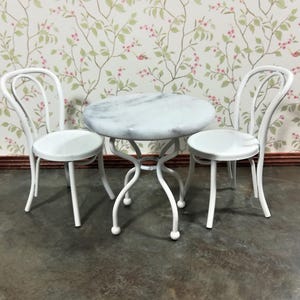 Dollhouse Miniature Patio Set White w/ faux Marble 1:12 Scale Fairy Garden