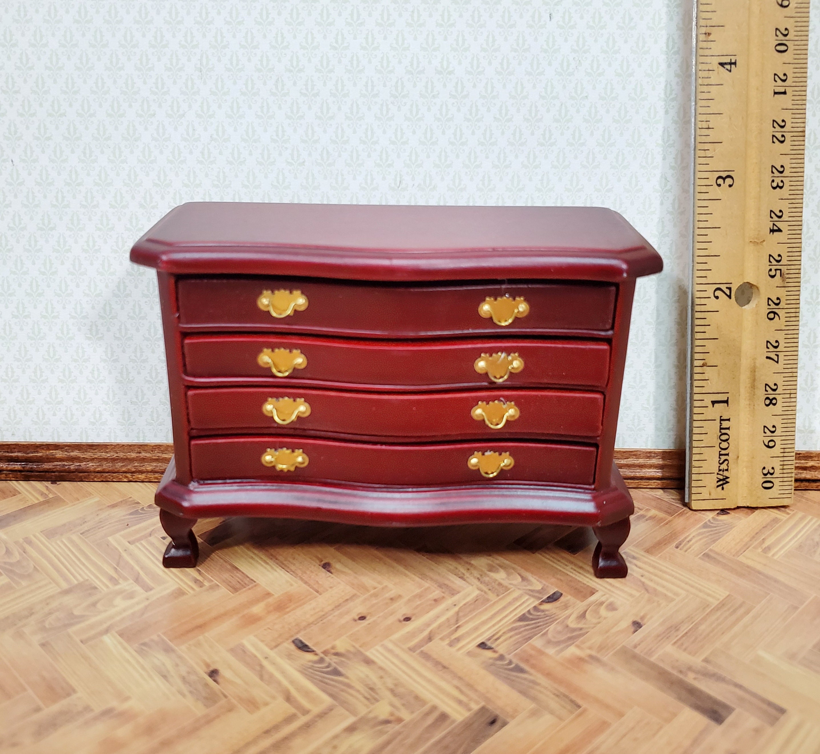Dollhouse Dresser 4 Drawer Wood Deep Mahogany Finish 112 Etsy