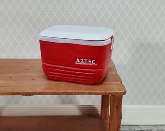 Dollhouse Red Cooler with Removable Lid Ice Chest Modern 1:12 Scale Dollhouse