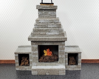 Miniature Fireplace Large Outdoor Modern "Stone" Style 1:12 Scale Dollhouse