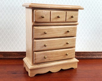Dollhouse Miniature Dresser Chest Tall 4 Drawer 1:12 Scale Light Oak Finish