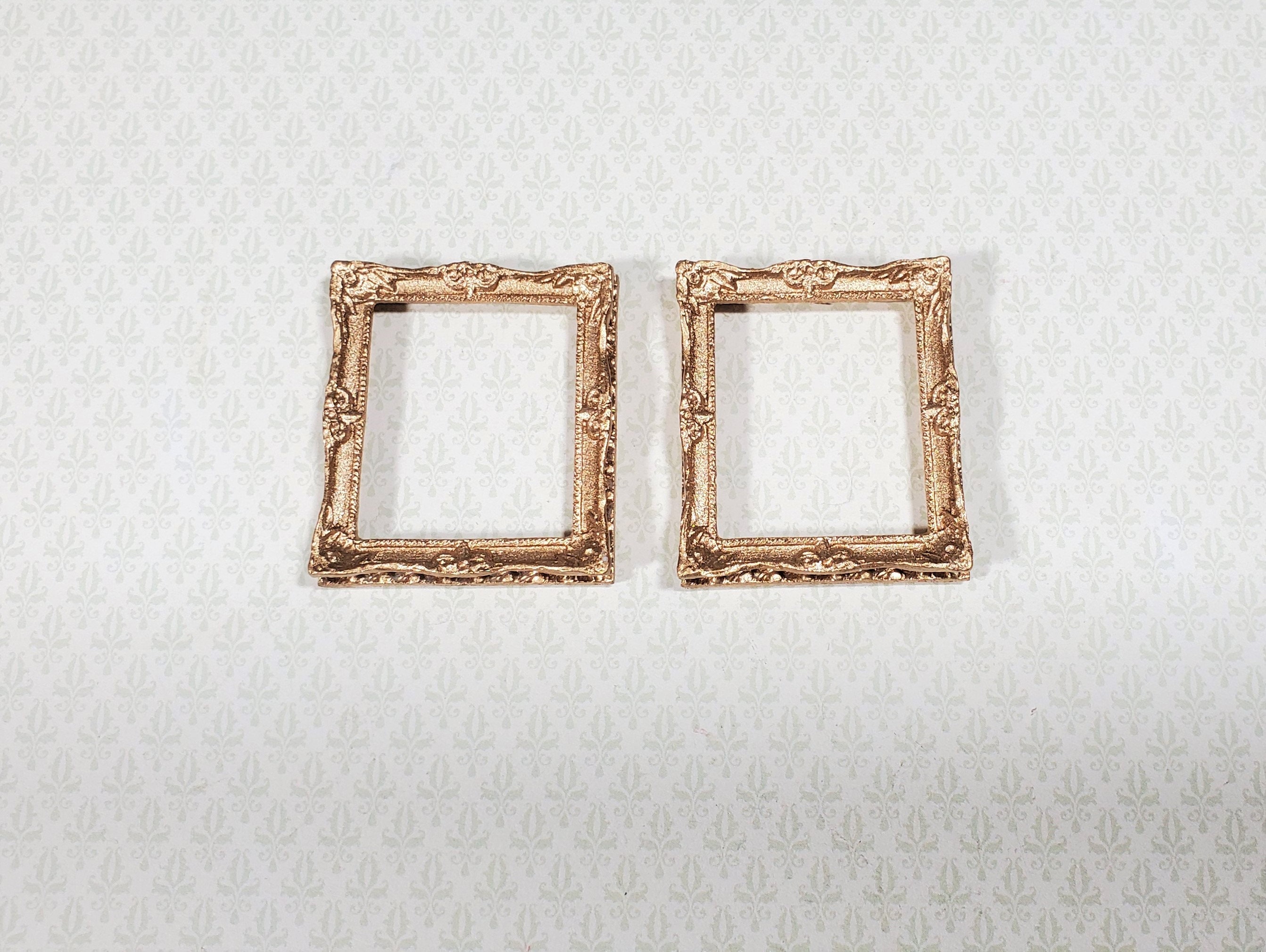 Dollhouse Miniature Picture Frame x2 Small Fancy Gold for Paintings 1