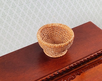 Cuenco de mimbre redondo para casa de muñecas, accesorios de decoración en miniatura a escala 1:12