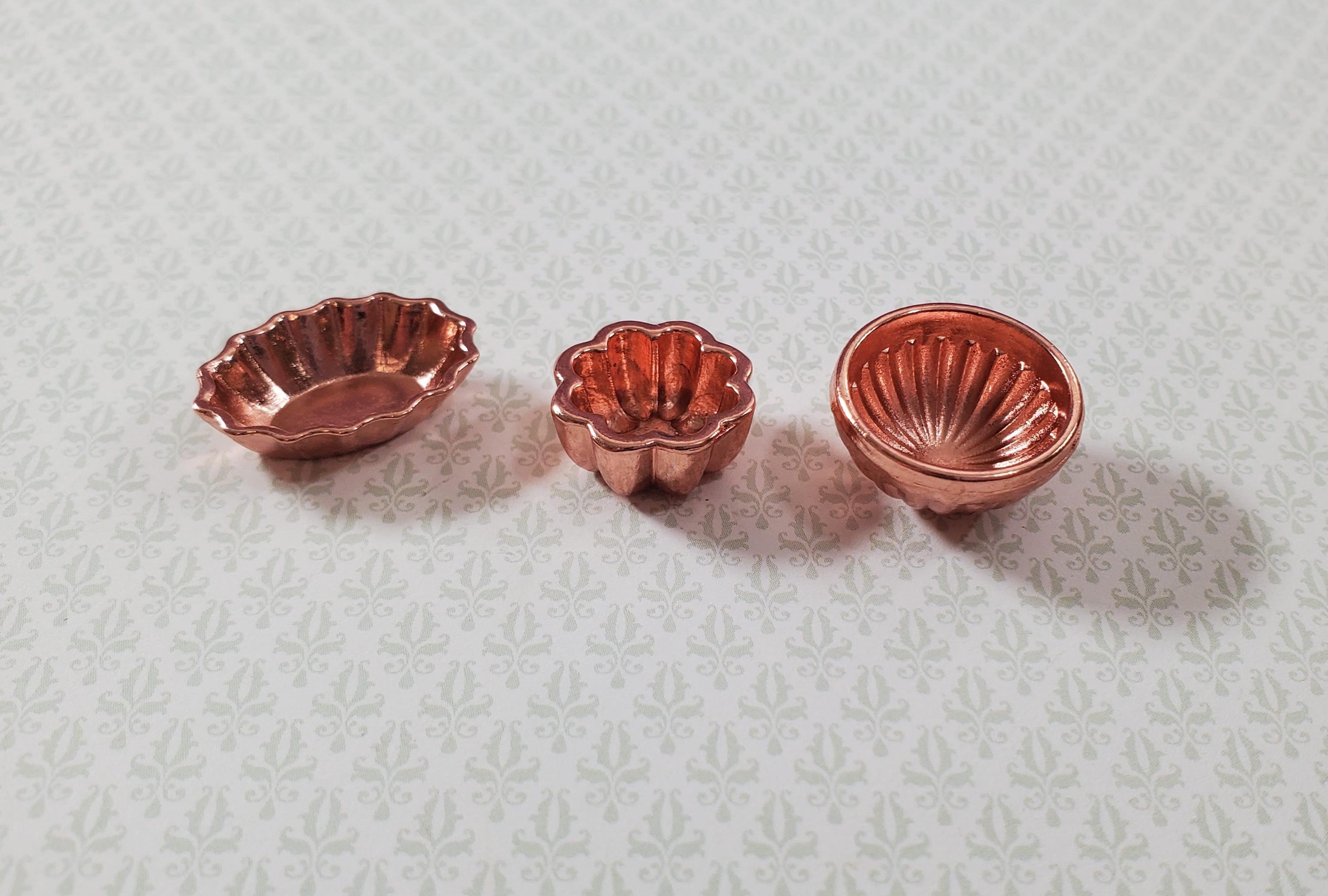 Dollhouse Metal Copper Jelly Molds 1:12 Scale Miniature Kitchen Decor Dishes