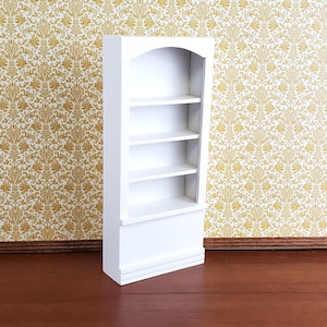 Dollhouse Miniature Bookcase Tall 4 Shelves White Finish 1:12 Scale Furniture Bookshelf