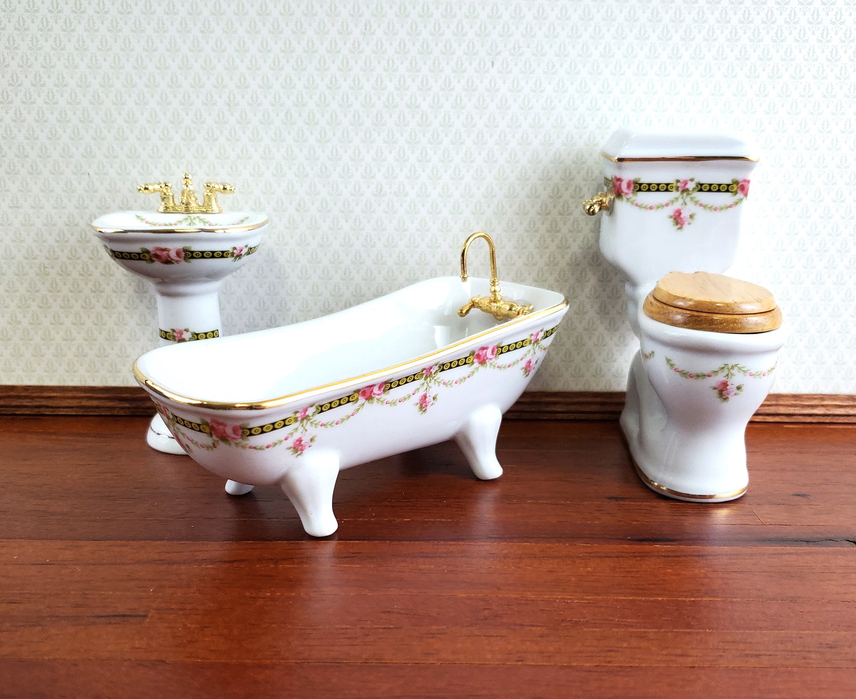 Dollhouse HALF SCALE Bathroom Set Reutter Porcelain Tub Toilet