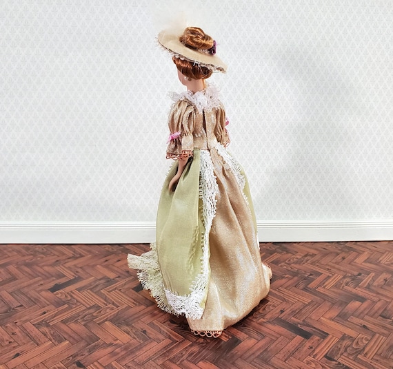 Dollhouse Victorian Doll Porcelain Fancy Lace Dress and Hat