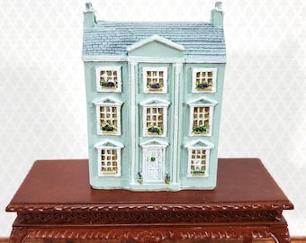 Casa de muñecas en miniatura de resina a escala 1:144, modelo clásico azul/verde.