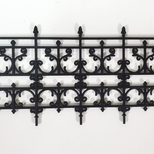 Dollhouse Fence Railing Black Victorian or Georgian Style 1:12 Scale Miniature 3 5/8" Tall