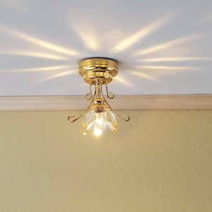 Dollhouse Miniature Battery Light Hanging Ceiling Lily Flower Lamp 1:12 Scale