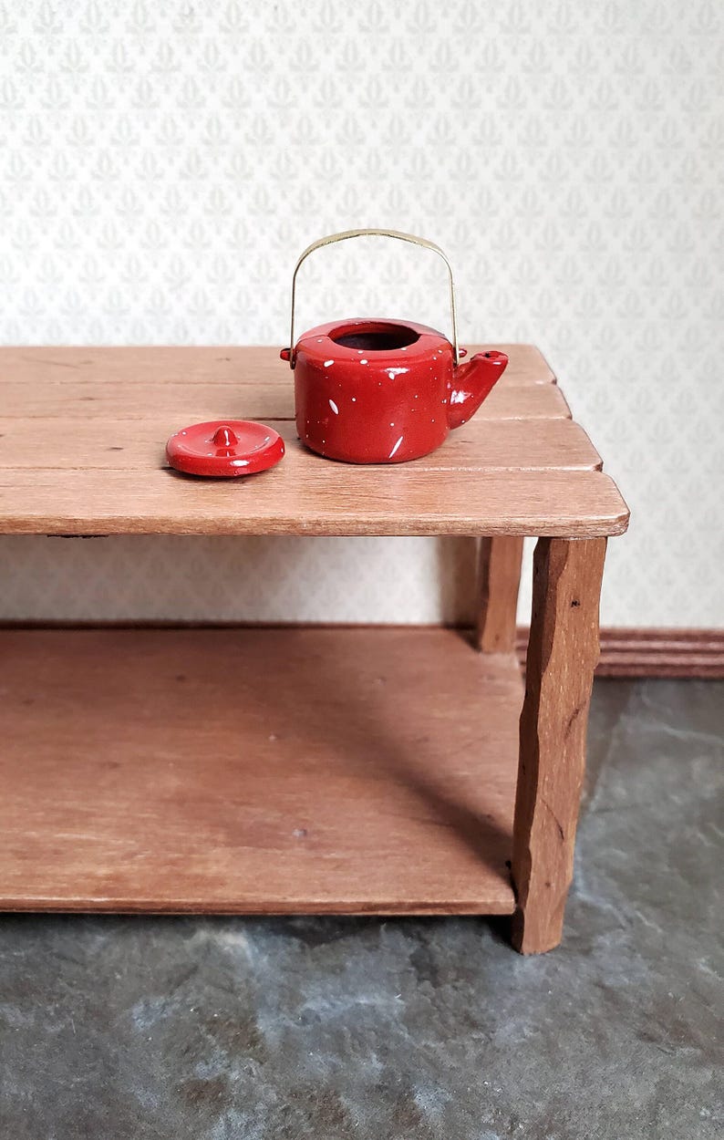 Dollhouse Miniature Teapot Kettle Red Speckled 1:12 Scale Kitchen Accessories image 3
