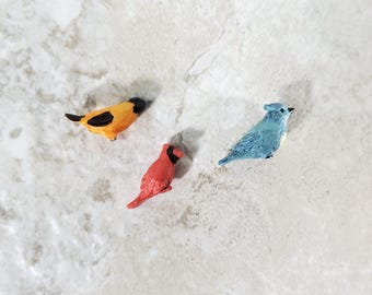 Dollhouse Songbirds Set of 3 Resin Blue Jay Cardinal Oriole 3/4&quot; Birds