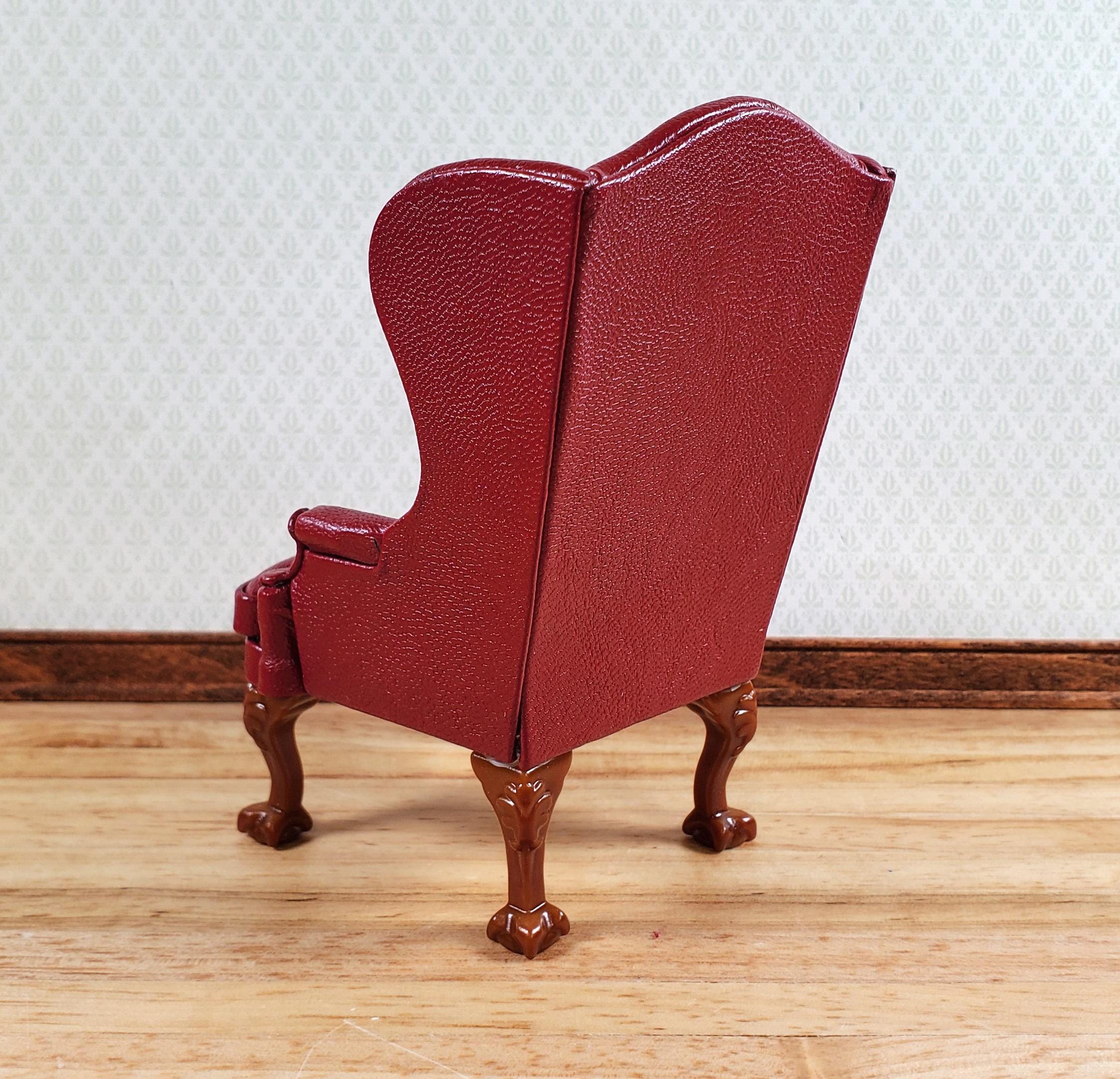 Ausi Fauteuil à Oreilles Miniature – échelle 1:12 – Victorien Rouge Velours – Bois – 5,6 X 4,7 X 8,5 Cm – Décoration Maison De Poupée