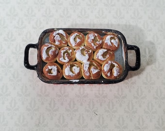 Dollhouse Cinnamon Rolls in Baking Pan 1:12 Scale Food Kitchen Handmade