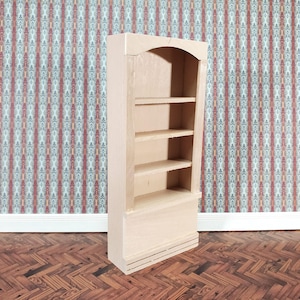 Dollhouse Bookcase 4 Shelves 1:12 Scale Miniature Bookshelf Unpainted Wood