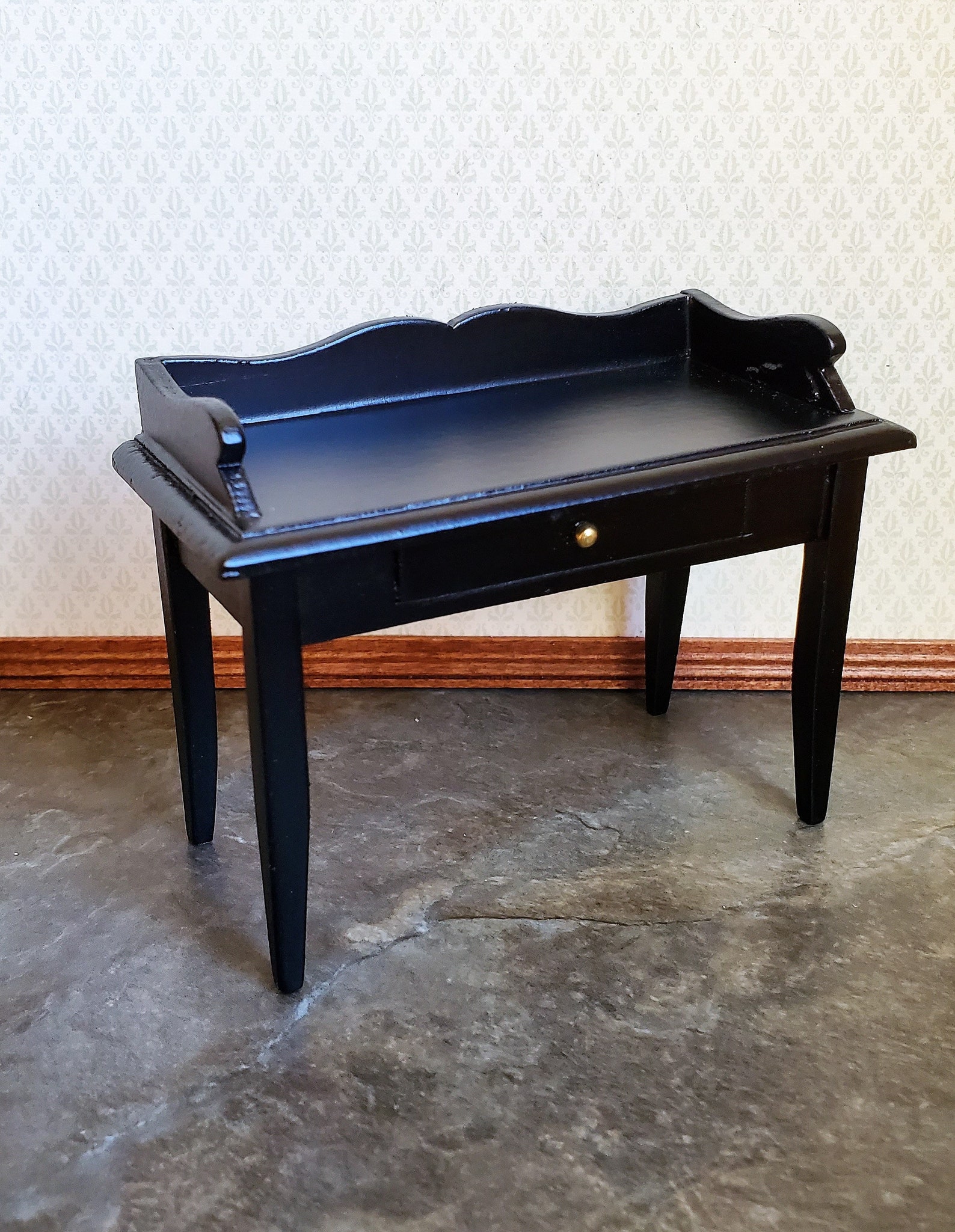 Dollhouse Miniature Writing Desk With Drawer Wood Black Finish Etsy