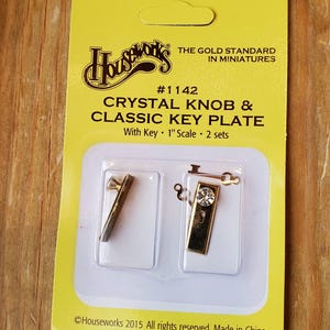 Dollhouse Miniature Door Knobs Handles Gold with Crystal Knobs & Keyhole 1:12 Scale