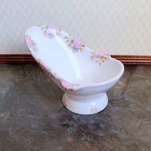 Dollhouse Miniature Hip Bathtub Ceramic Tub Small Pink Floral Design 1:12 Scale