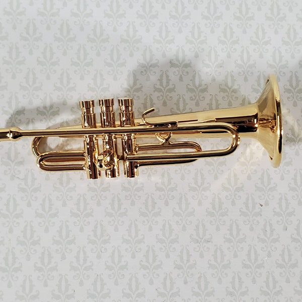 Miniature Trumpet Gold Brass Metal 2 1/4" long Instrument with Case