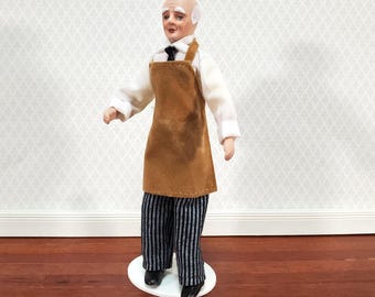 Dollhouse Man Shopkeeper Bartender Porcelain Male Poseable 1:12 Scale Miniature