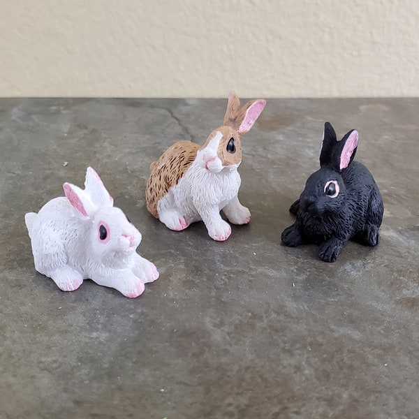 Dollhouse Miniature Bunny Rabbits Set of 3 1:12 Scale Pet Black White Brown