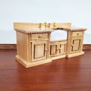Meuble pour évier de cuisine pour maison de poupée à l'échelle 1:12, meubles miniatures en forme de dentier, chêne clair