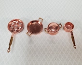 Dollhouse Copper Pots Pans Stock Soup Saute Egg Poacher 1 12 Scale Miniatures