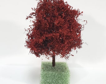 Miniature Tree or Bush Red Japanese Maple 4" Tall on a Spike Model Scenery Garden