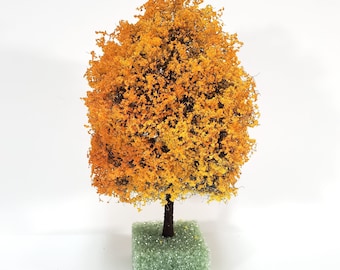 Miniature Tree Golden Autumn Orange 6" Tall on a Spike Model Scenery Garden