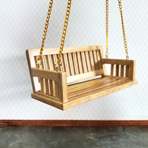 Dollhouse Porch Swing Bench Style Light Oak 1:12 Scale Miniature Garden Furniture