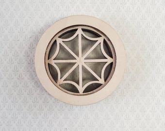 Dollhouse Miniature Window Round Circular Wood w/ Acrylic 1:12 Scale Spider Web