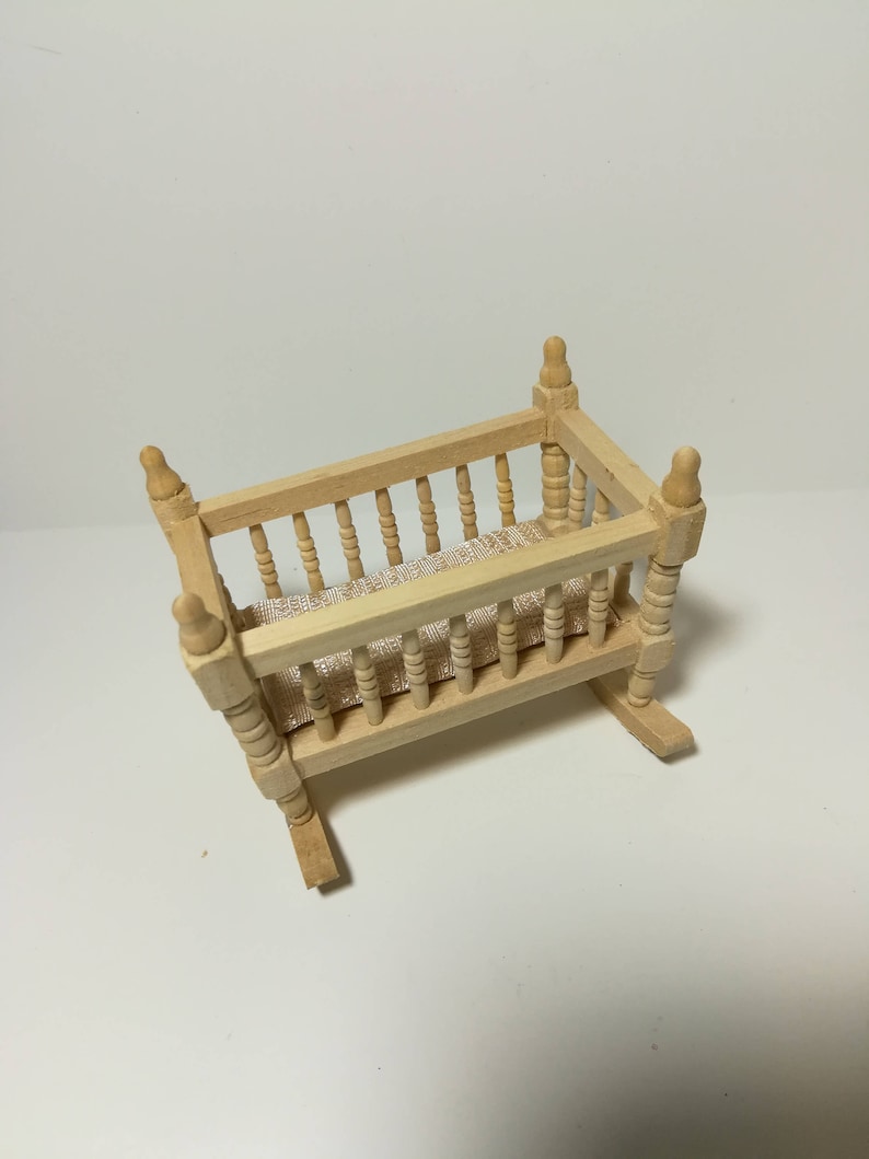 Dollhouse Miniature Cradle Crib for Nursery Unfinished Wood Rocking 1:12 Scale