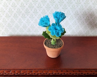 Dollhouse Blue Phlox Potted in a Terra Cotta Pot 1:12 Scale Miniature Plant