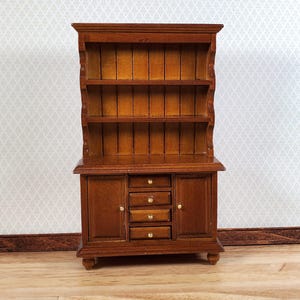 Dollhouse Welsh Kitchen Cabinet Cupboard Walnut Finish 1:12 Scale Miniature