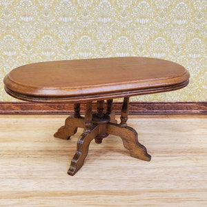 Dollhouse Table Oval Wood Walnut Finish 1:12 Scale Miniature Kitchen Dining Room