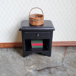 Dollhouse Miniature Nightstand Side Table Black w/ Drawer 1:12 Scale Furniture image 3
