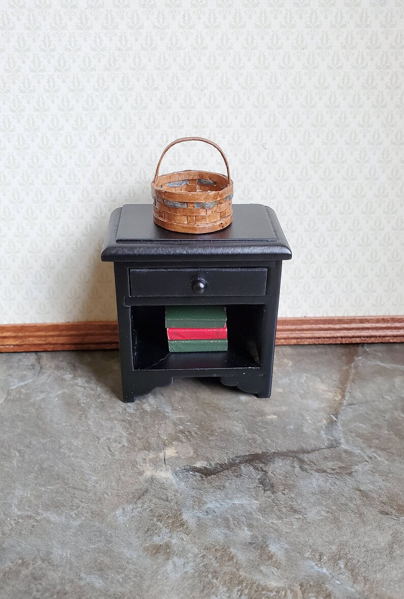 Dollhouse Miniature Nightstand Side Table Black w/ Drawer 1:12 Scale Furniture image 3