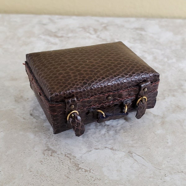 Dollhouse Miniature Suitcase Luggage 1:12 Scale Faux Leather Alligator Opens Medium