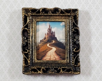 Miniature Castle on a Hill Art Print Framed 1:12 Scale Dollhouse Decor